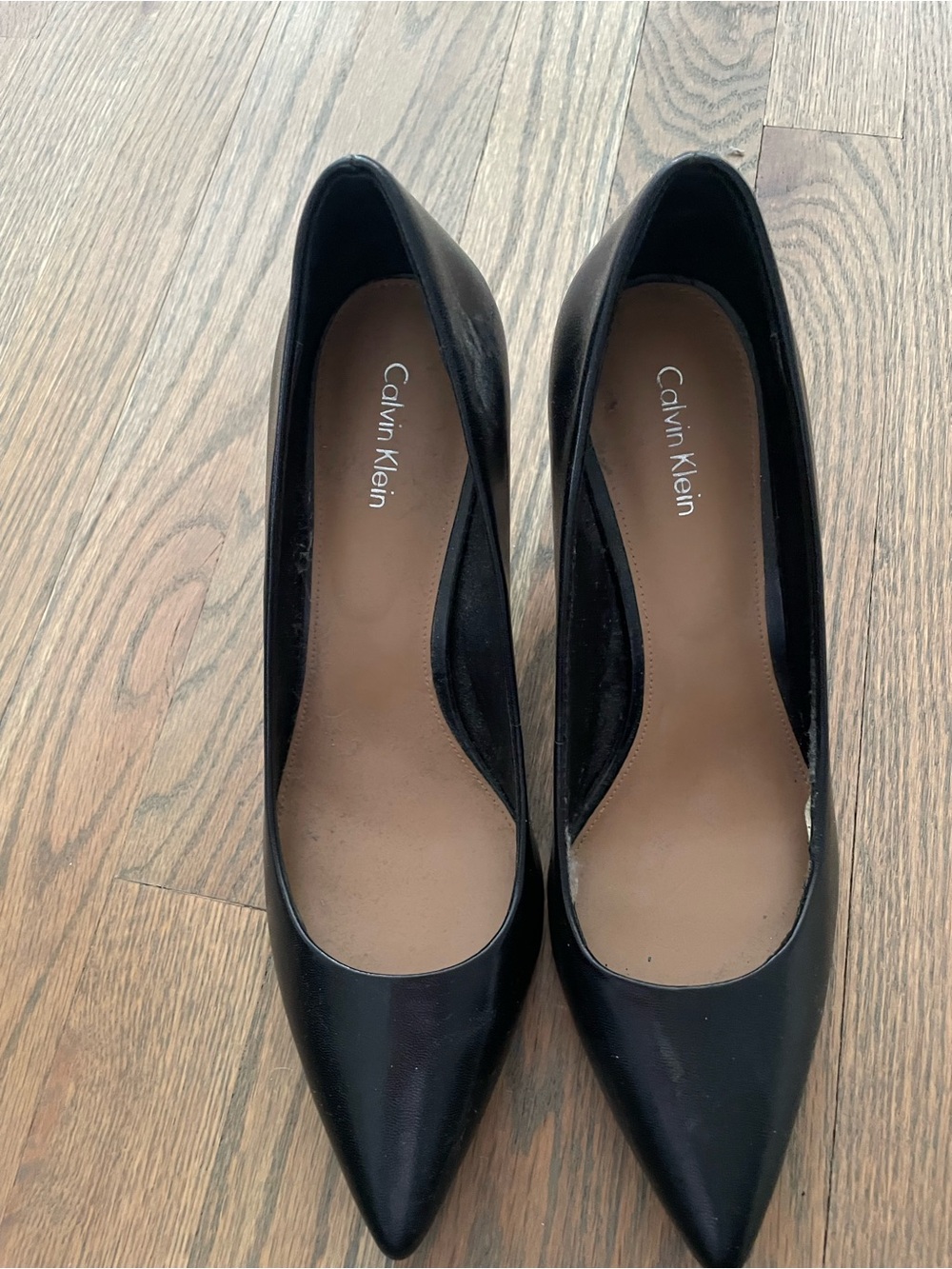 Calvin Klein Black Pointed Leather Pumps